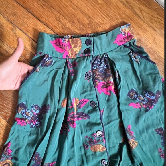 Modcloth Sold Out Teal Floral Midi Skirt w/ Pockets Sz S - Picture 5 of 7